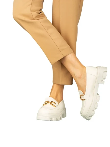 Mocasini dama albi din piele ecologica Mantiq