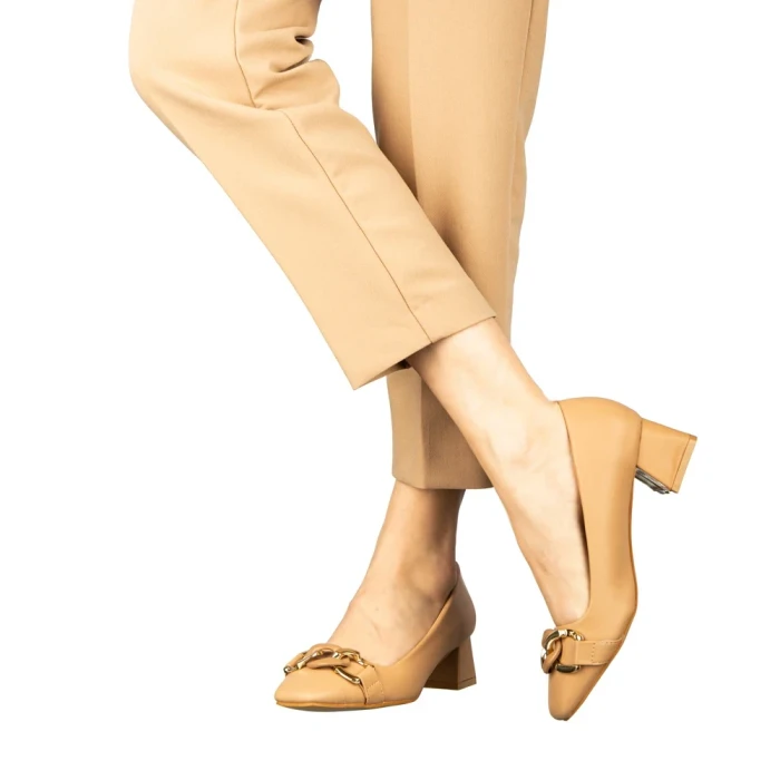 Pantofi dama cu toc camel din piele ecologica Sansiro