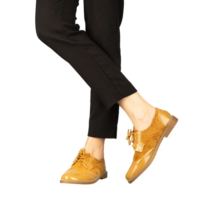 Pantofi dama casual fara toc din piele ecologica camel Bergo