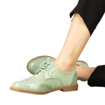 Pantofi dama casual fara toc din piele ecologica verzi Bergo