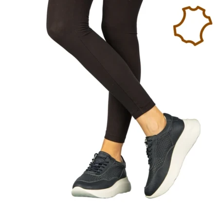 Pantofi dama casual fara toc din piele naturala albastri Zevoma