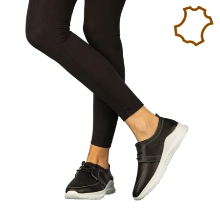 Pantofi dama casual fara toc din piele naturala negri Dollan