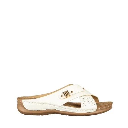 Papuci dama fara toc albi din piele ecologica Senary