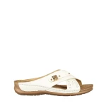 Papuci dama fara toc albi din piele ecologica Senary