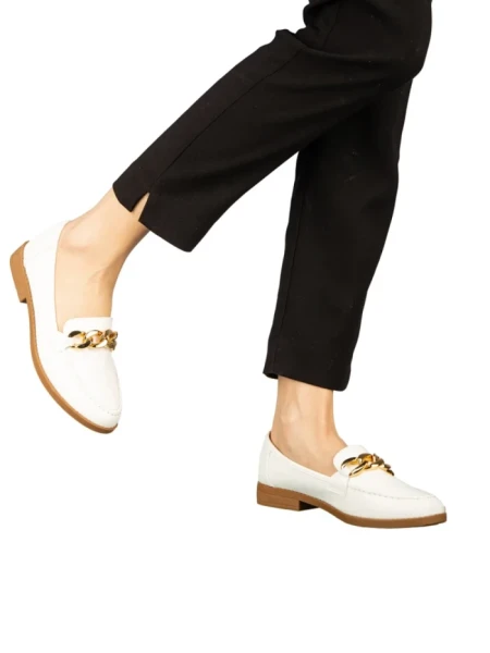 Mocasini dama albi din piele ecologica Belgi