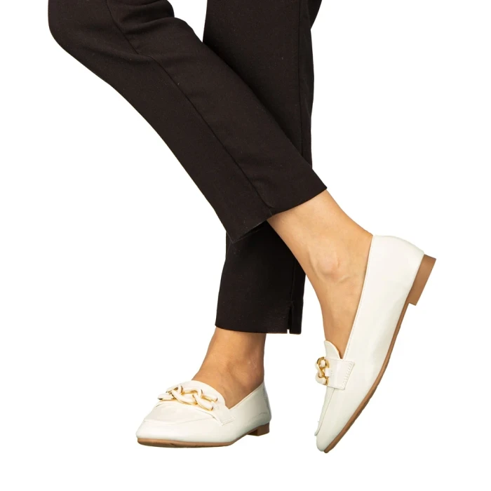 Mocasini dama albi din piele ecologica Neka