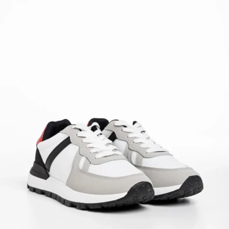 Pantofi sport barbati albi din piele ecologica si material textil Redal