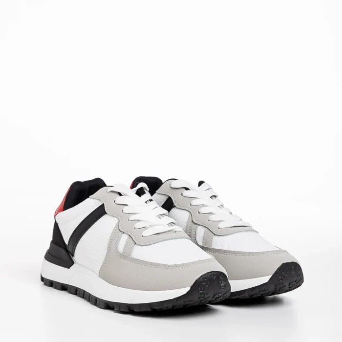 Pantofi sport barbati albi din piele ecologica si material textil Redal