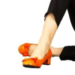 Pantofi dama cu toc portocalii din piele ecologica Turni