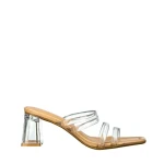 Papuci dama cu toc bej din piele ecologica Ranya