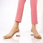 Papuci dama cu toc bej din piele ecologica Ranya