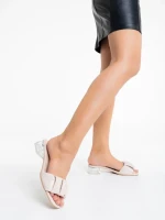 Papuci dama cu toc bej din piele ecologica Blaire