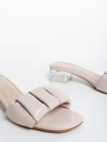 Papuci dama cu toc bej din piele ecologica Blaire