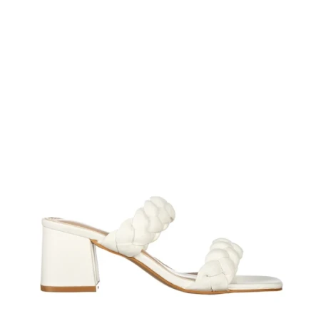 Papuci dama cu toc albe din piele ecologica Mylah