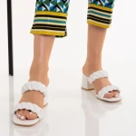 Papuci dama cu toc albe din piele ecologica Mylah