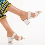 Papuci dama cu toc albe din piele ecologica Mylah