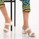 Papuci dama cu toc albe din piele ecologica Mylah