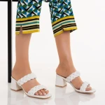 Papuci dama cu toc albe din piele ecologica Mylah