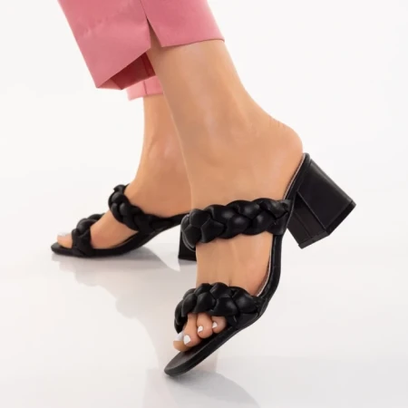 Papuci dama cu toc negri din piele ecologica Mylah