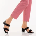 Papuci dama cu toc negri din piele ecologica Mylah