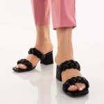 Papuci dama cu toc negri din piele ecologica Mylah