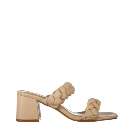 Papuci dama cu toc bej din piele ecologica Mylah