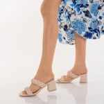 Papuci dama cu toc bej din piele ecologica Mylah