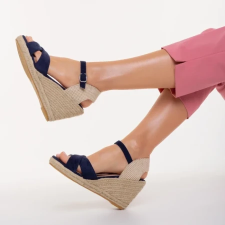 Sandale dama cu platforma albastre din material textil Eligma