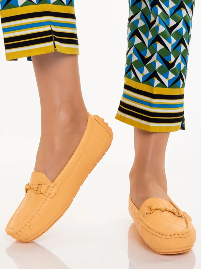 Mocasini dama portocalii din piele ecologica Ariella