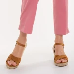 Sandale dama cu platforma camel din material textil Eligma