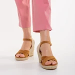 Sandale dama cu platforma camel din material textil Eligma