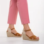 Sandale dama cu platforma camel din material textil Eligma