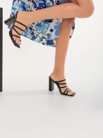 Papuci dama cu toc negri din piele ecologica Melina