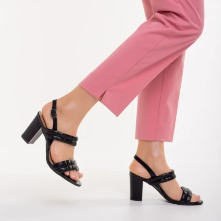 Sandale dama cu toc negre din piele ecologica Nicolle