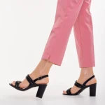 Sandale dama cu toc negre din piele ecologica Nicolle