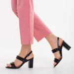 Sandale dama cu toc negre din piele ecologica Nicolle