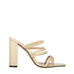 Papuci dama cu toc bej din piele ecologica Melina