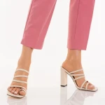 Papuci dama cu toc bej din piele ecologica Melina