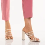 Papuci dama cu toc bej din piele ecologica Melina