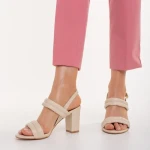 Sandale dama cu toc bej din piele ecologica Nicolle