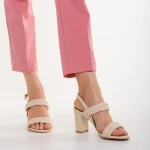 Sandale dama cu toc bej din piele ecologica Nicolle