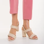 Sandale dama cu toc bej din piele ecologica Nicolle