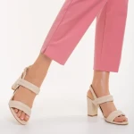 Sandale dama cu toc bej din piele ecologica Nicolle