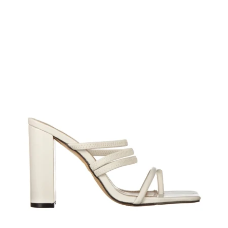 Papuci dama cu toc albe din piele ecologica Melina