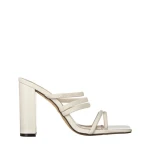 Papuci dama cu toc albe din piele ecologica Melina