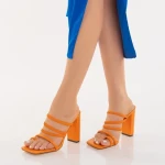 Papuci dama cu toc portocalii din piele ecologica Melina