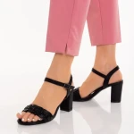 Sandale dama cu toc negre din piele ecologica Eufrasia