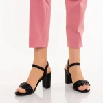 Sandale dama cu toc negre din piele ecologica Eufrasia