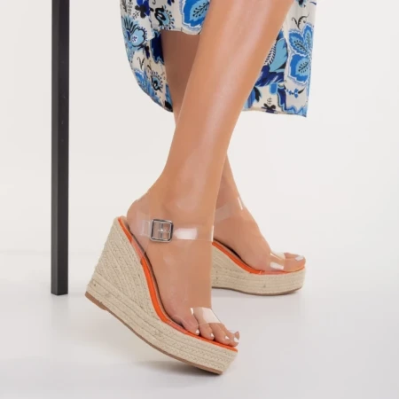 Sandale dama portocalii din material textil Yumma