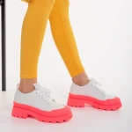 Tenisi dama alb cu roz din material textil Colette